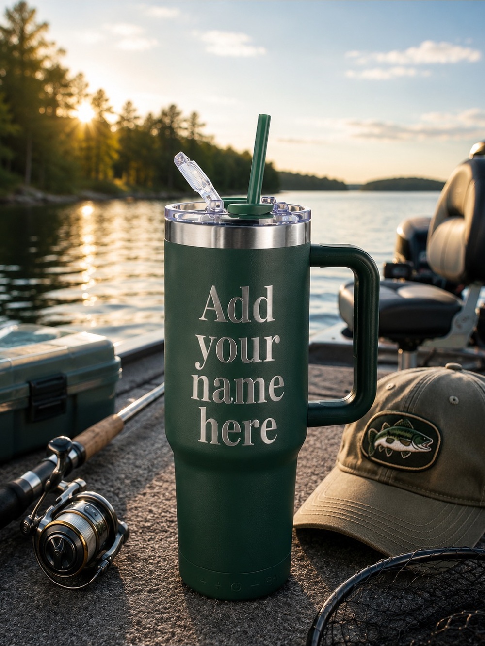 40oz Olive Green Hogg Tumbler With Handle Insulated Cup - Picture 4 of 8